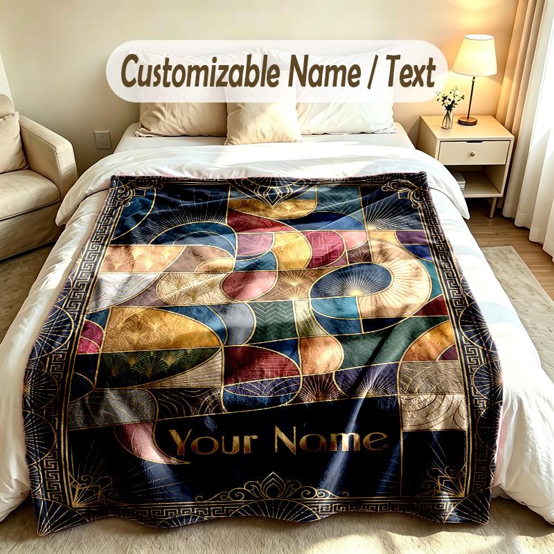 Art Deco Theme Custom Blanket Personalized Name & Text Customized Soft Warm Throw Blanket Home Decor