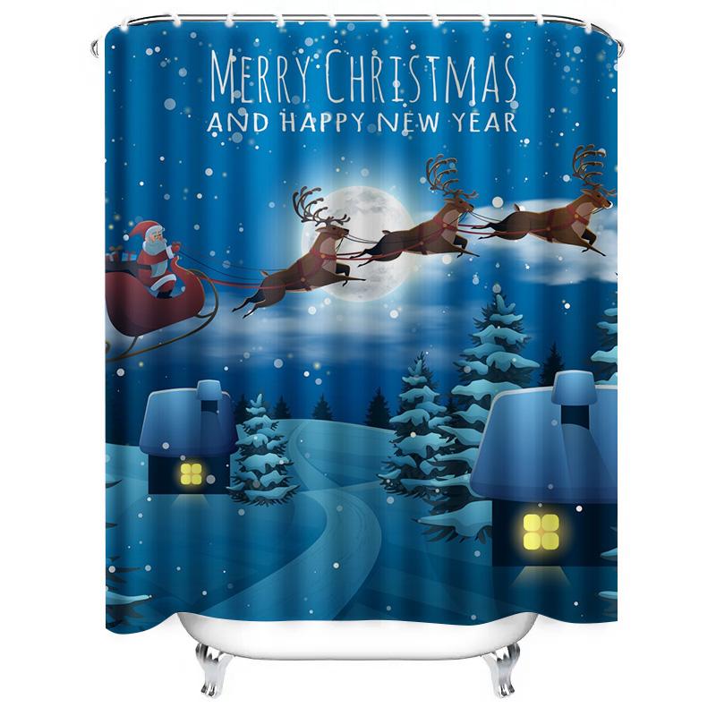 TU Christmas Shower Curtain Santa Claus Festive Holiday Decor Winter Scene Bathroom Fabric Xmas Home Decoration Gift