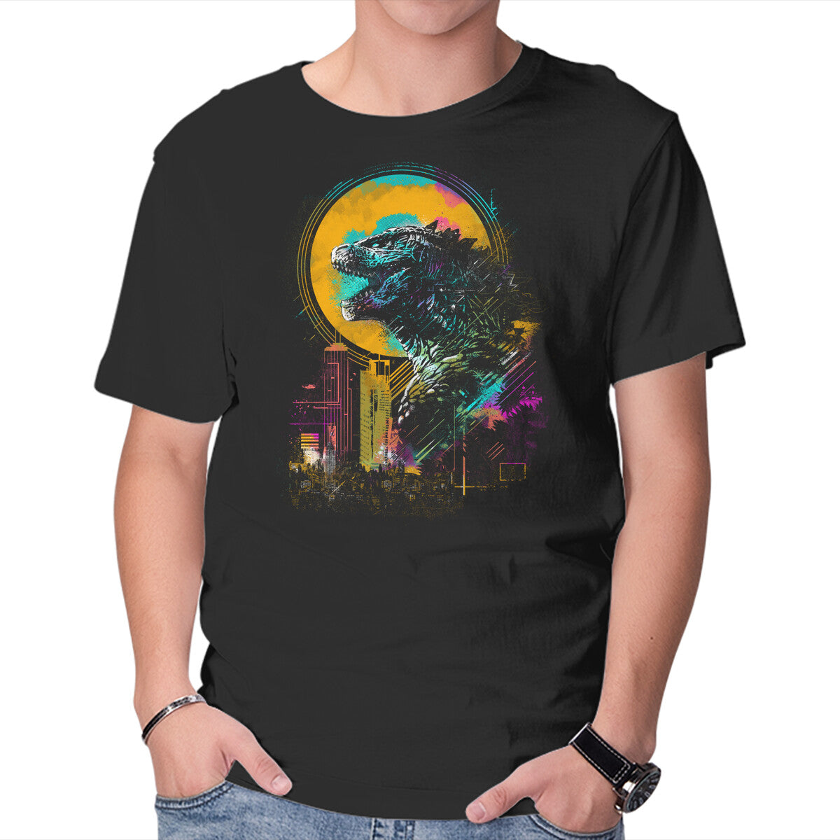 Unisex Crew Neck T-Shirt The Mighty Kaiju Graphic Short Sleeve Casual Tee XL