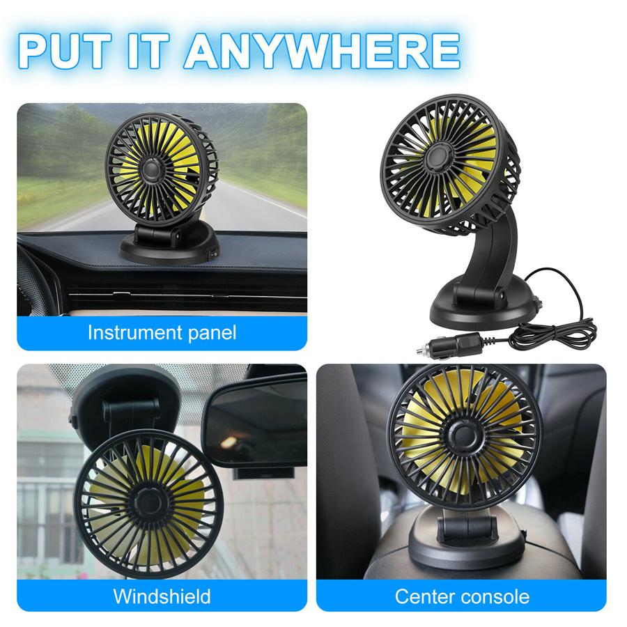 360 Degree Rotatable 12V Universal Car Interior Cooling Fan w/Cigarette Lighter