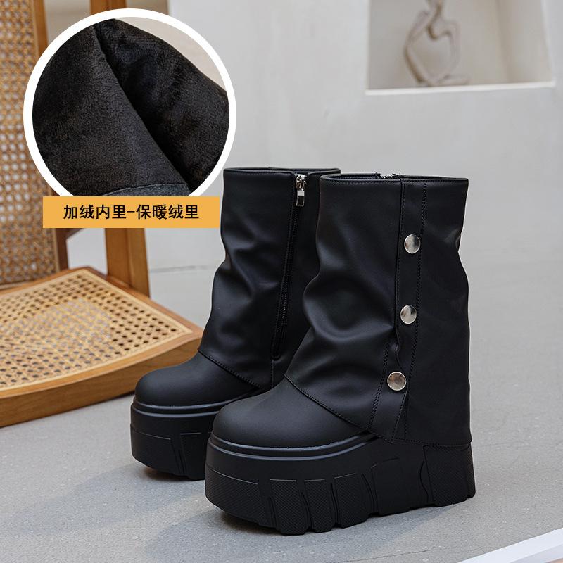 

Женские брюки-ботинки на толстой подошве с увеличением высоты, женские 2025 осень и зима, новые женские короткие ботинки, однотонные простые короткие кожаные ботинки, круглый носок де 39