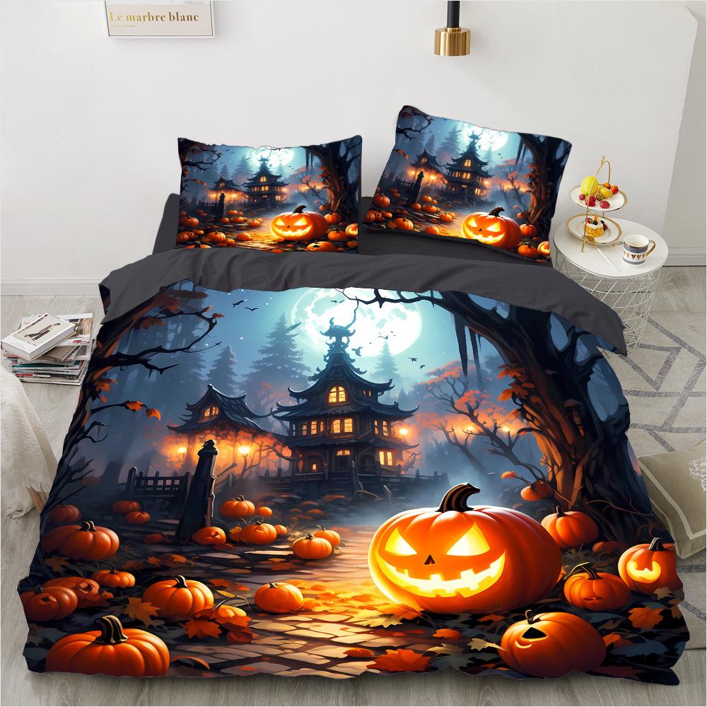 Dark Night Halloween Castle 3D Printed Bedding Set Cozy Soft Duvet Cover Set King Queen Twin Size Halloween Gift Bedroom Decor