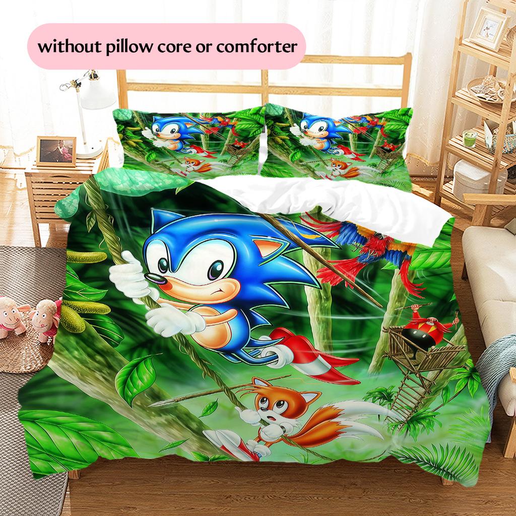 Sonic the Hedgehog2 Pattern Bedding Quilt Set  Home Decoration  Gift (1 * Duvet Cover + 2 * Pillowcase  Without Core)