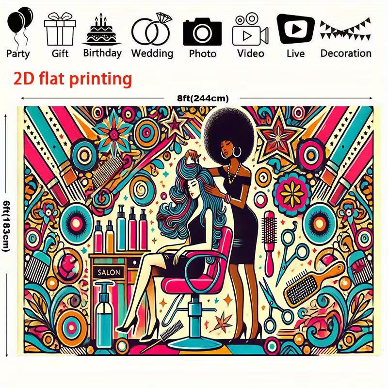 Retro Hair Salon Tapestry, Pop Art Barber Shop Background Cloth, Salon Studio Wall Decor