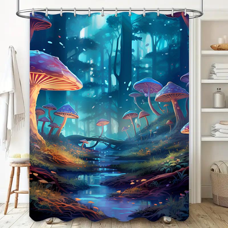 Mystical Fairy Tale Forest Mushroom Printed Shower Curtain For Bathroom Decor Soft Fabric Waterproof Home Decoration Available I