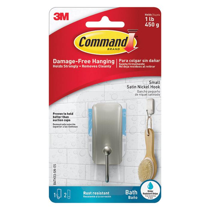 BATH33-SN Command Satin Nickel Bath SmallHook 450g