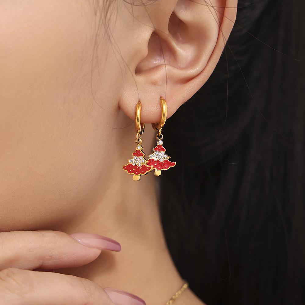 18K Gold-Plated Zircon Enamel Earrings Set