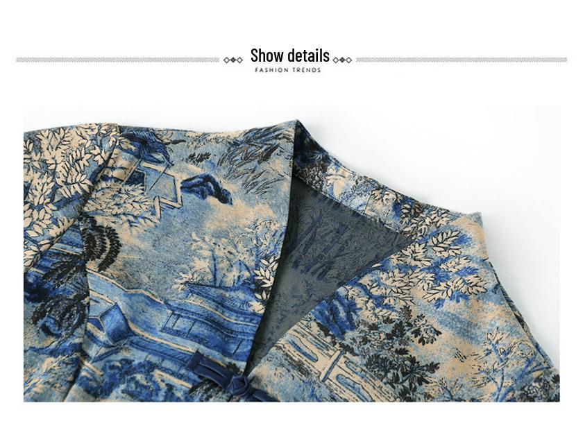 Elegant Vintage Chinese Style Silk Dress for Mature Women