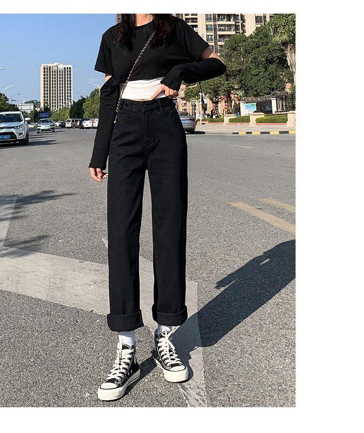 Spring 2023 Women's High-Waist Loose Slimming Denim Pants - Mori Style Straight Leg Trend