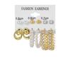 Alloy Ear Ring Square Geometric Shape Earrings Set - 6-piece Vintage Pearl Packaged Earrings Jewelry Set