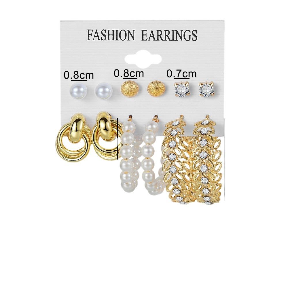 Alloy Ear Ring Square Geometric Shape Earrings Set - 6-piece Vintage Pearl Packaged Earrings Jewelry Set