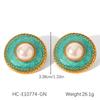 French court style stainless steel oil-drop earrings with pearl studs, retro elegant ear jewelry design