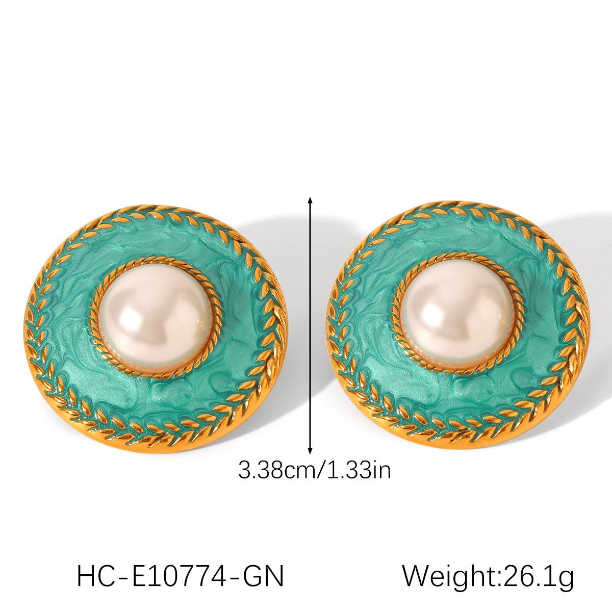 

French court style stainless steel oil-drop earrings with pearl studs, retro elegant ear jewelry design синій