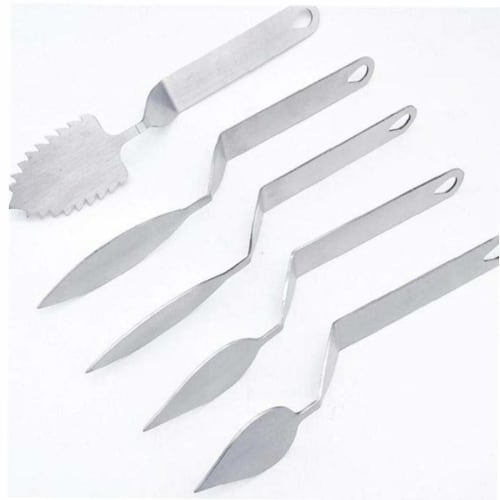 Set of 5 Stainless Steel Palette Knives, Cake Spatulas, Feather Leaf, Chocolate, Mousse, Baking Utensils