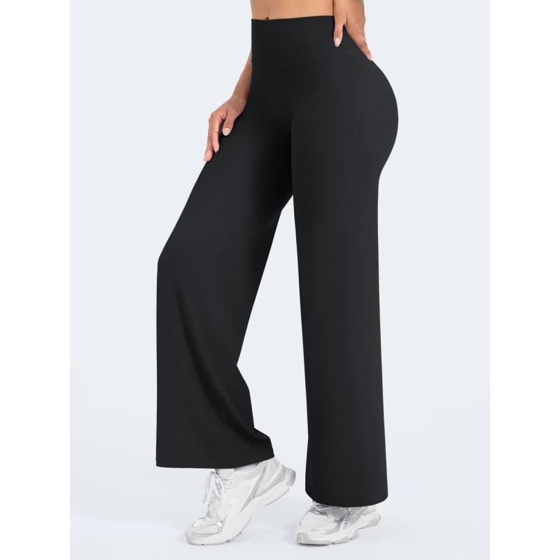 Pantaloni da Yoga a Gamba Larga Snellenti in Nylon Taglie Forti con Vita Incrociata e Sollevamento Glutei