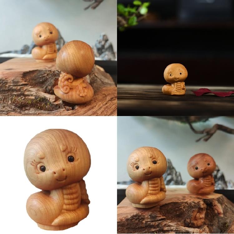 2025 Snake New Years Figurine Statue Wood Carving Zodiacs Snake Decoration Desk Car Interior Ornament
