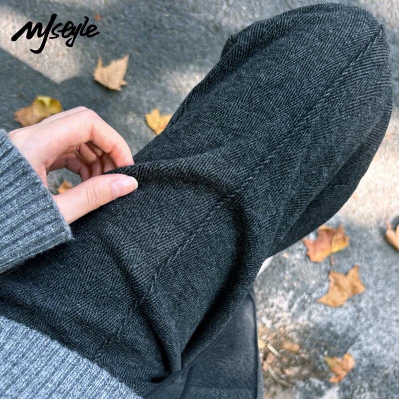 MJ STYLE Women's Herringbone Wide-Leg Straight Pants