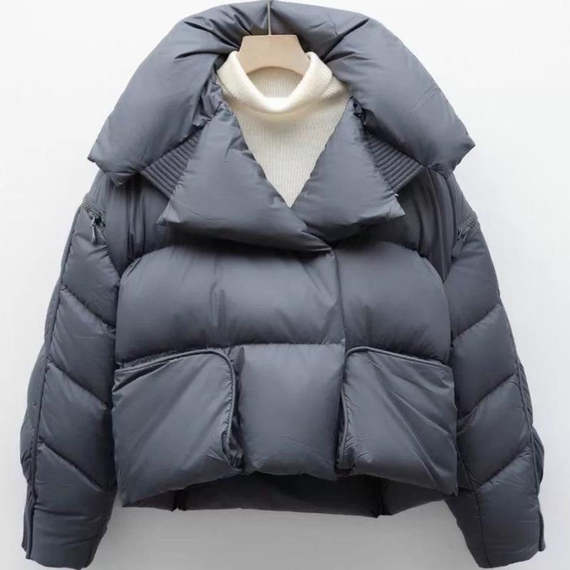 Podzimní a zimní nová péřová bunda s kapucí dámská krátká zesílená prémiová bílé kachní prachové klopový chlebový styl trendy