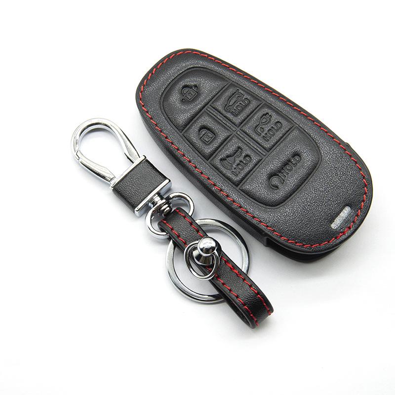 Leather Key Holder for Hyundai Parisdi/New Tucson L/Nexo 6-Button