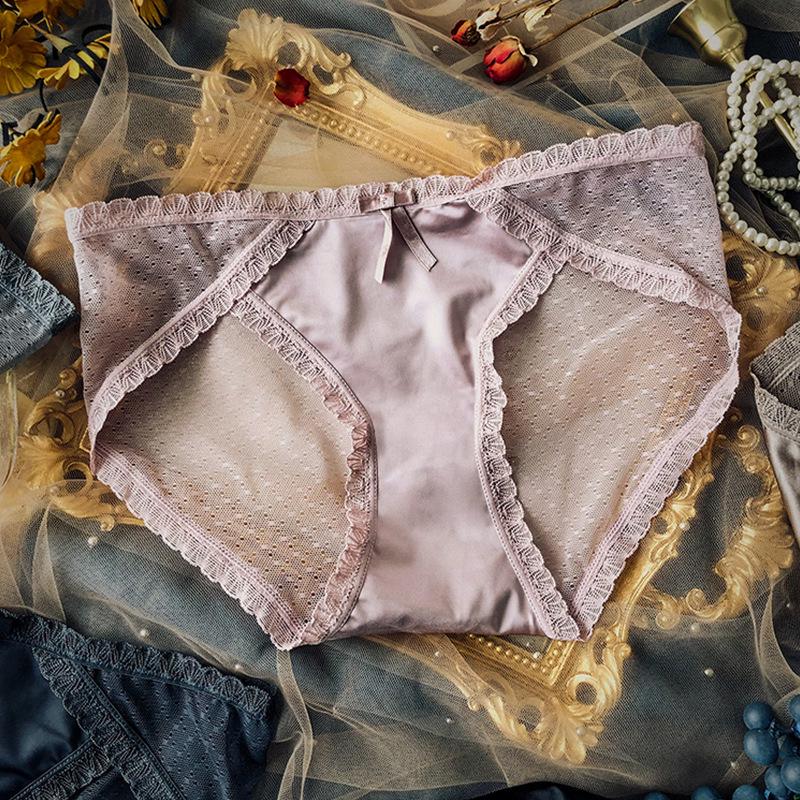 Women's Sexy Mesh Lace Panties - Lightweight, Breathable, Transparent, Mid-Rise Briefs with Pure Cotton Crotch.