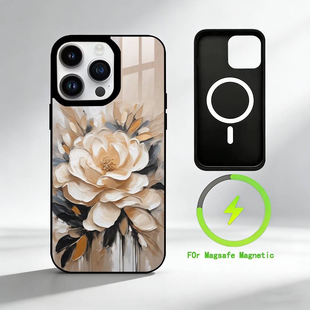 

O-Oil painting daisy mobile Phone Case For iPhone 17 16 15 14 13 12 Pro Max Plus for Mirror Wireless Magnetic Cover iPhone14PROMAX
