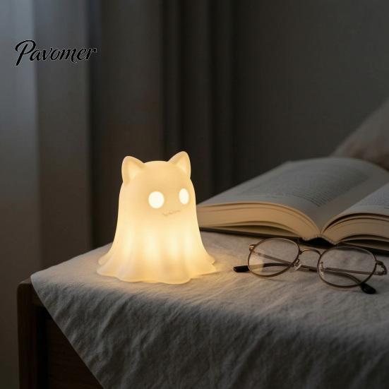 Gift for Cat Lovers 3D Printed Ghost Candle Holder, Spooky Figurine Small Halloween Party Prop with Warm Light Tabletop Home Decoration Miniature