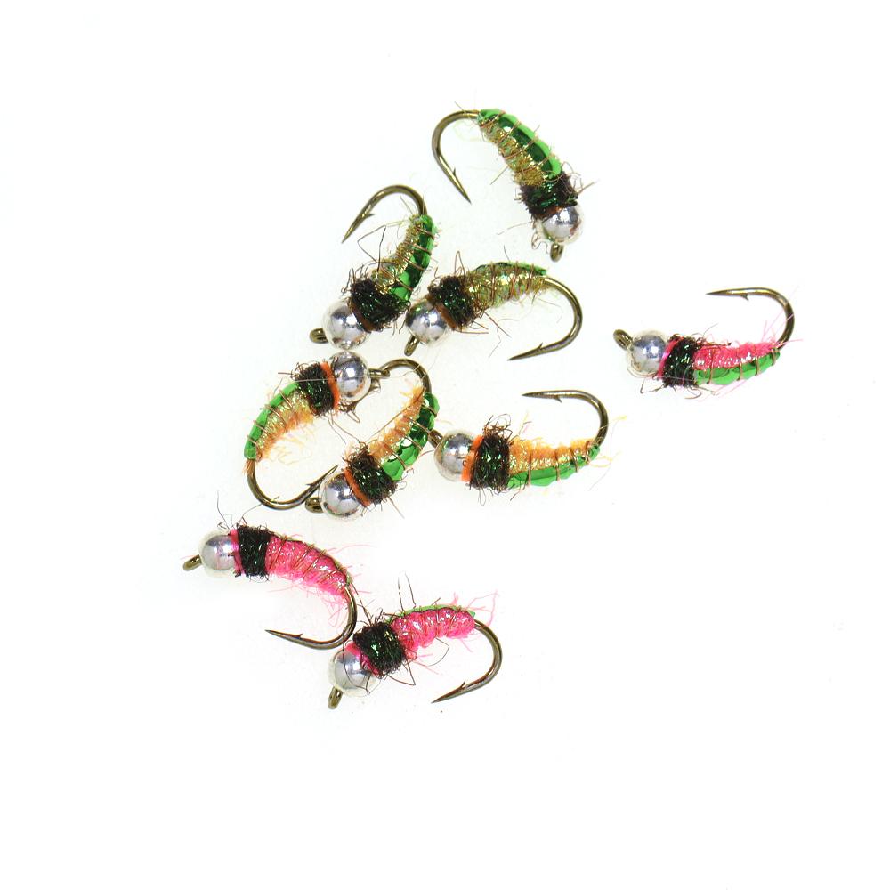 6PCS Bead Head Ice Silk Nymph Fly Fishing Lure, Sharp High Carbon Hook Sinking Bait for Trout Minnow Panfish