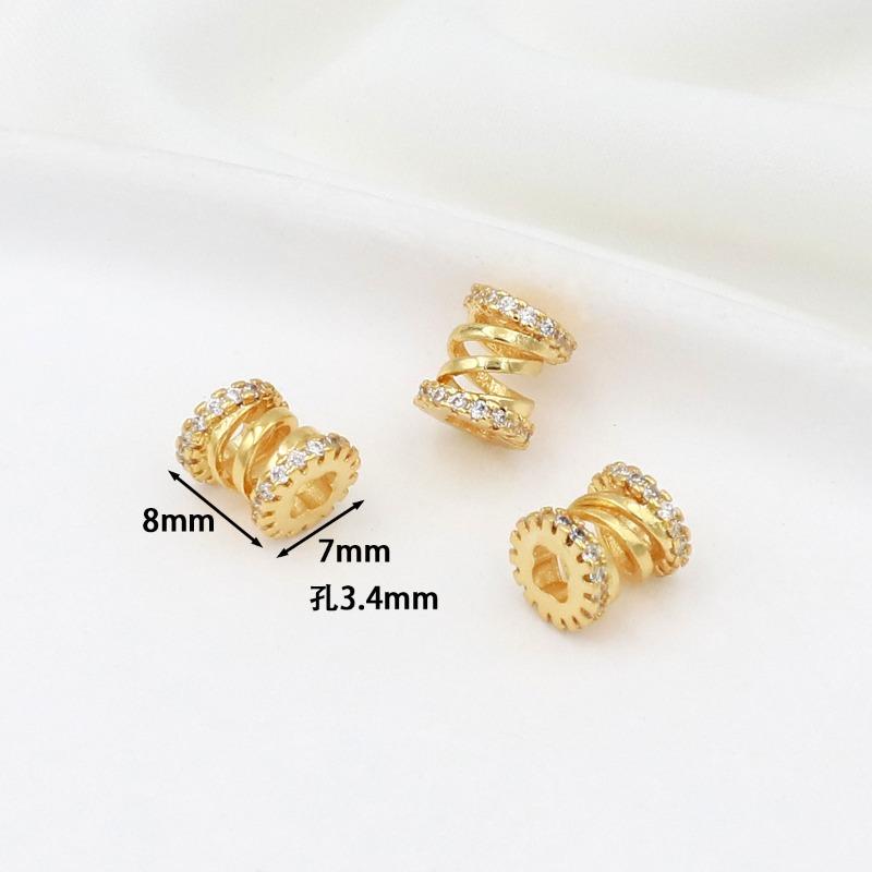 Farbechtheit k Echtgold mikro-eingefasster Zirkon Fassperlen Straße durchbohrt kleine Taille Kristallarmband DIY Perlenabstandshalter mit Perlen C