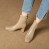 New women's boots high heel square head short boots Martin boots rear zipper short boots spring and autumn single boots women's thick heel boots