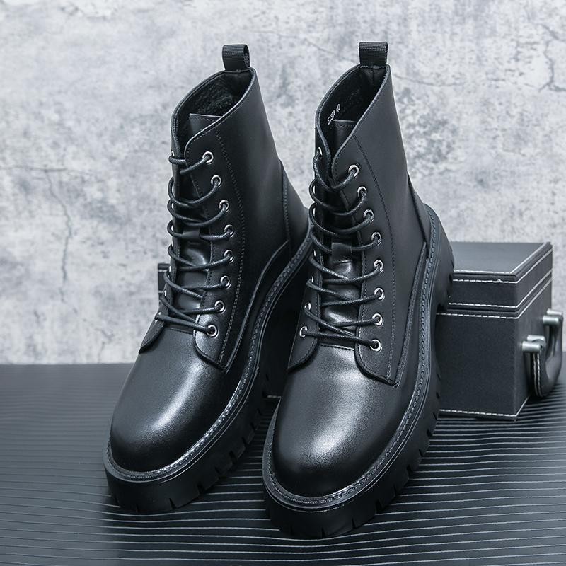 

Осенне-зимние новые ботинки Мартин с высоким берцем, мужская обувь, британский стиль, универсальные рабочие черные ботильоны, повседневные трендовые локомотивные кожаные ботинки 45 чёрный