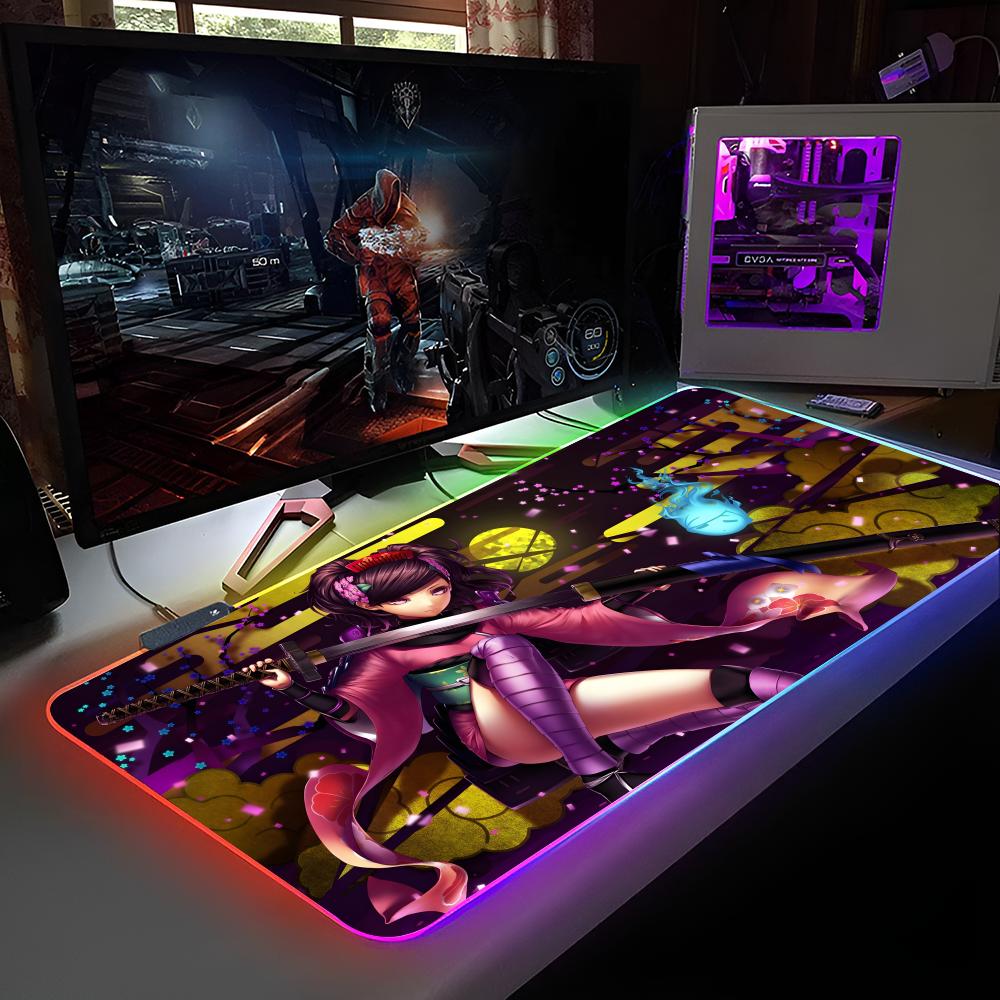 

Аниме Девушка-демон Самурай Катана Коврик для мыши Коврик для мыши с RGB-подсветкой Коврик для мыши для ноутбука Коврик для мыши для ноутбука Игровой Коврик для игрового стола Компьютерные аксессуары RGB600x300x3mm