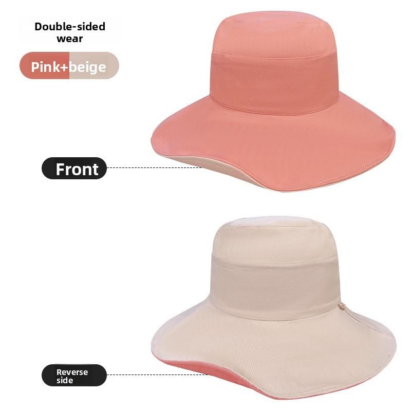 Reversible Wide Brim Sun Hat With Solid Color Design For Summer Use Casual