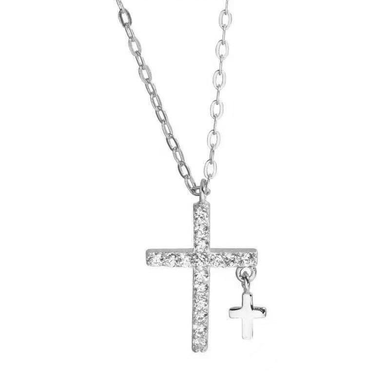 IF ME 1PCS Fashion Light Luxury Cross Pendant Necklaces for Women Gold Silver Color Clavicle Chain Necklace Jewelry