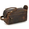 Vintage Full-Grain Leather Toiletry Bag With Zip Multi-Compartment Cosmetic Organizer Travel Daily Use