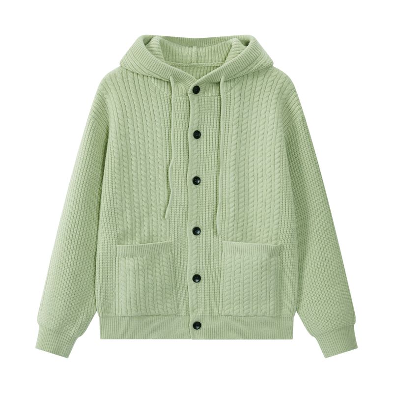 Dream Made Wheat Grain Pattern Hooded Cardigan Sweater for Men, Autumn and Winter Casual Style Knitwear Jacket