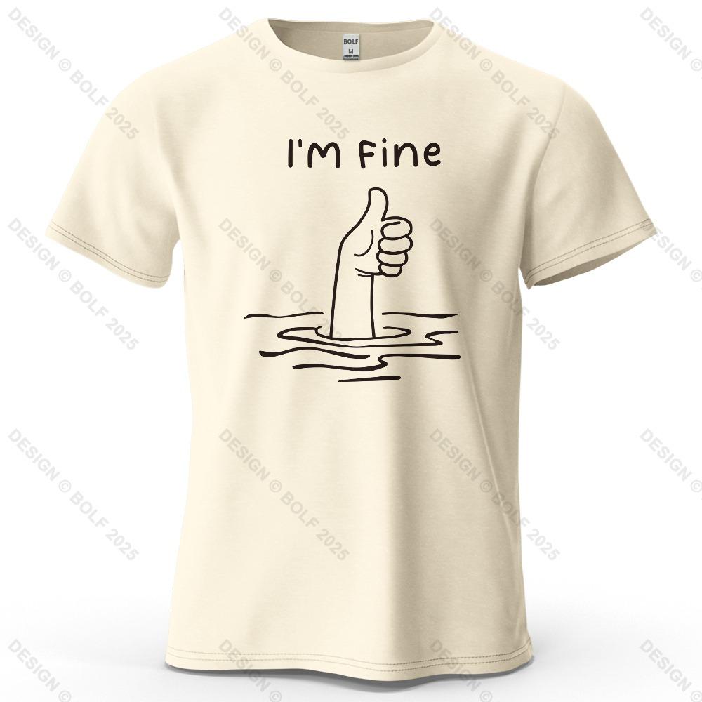 I'm Fine Funny Printed Men's T-shirt Oversized Simple Cartoon Graphic T-shirt for Women Tops T-shirt Streetwear