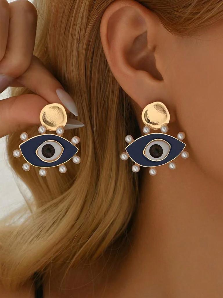 1 Pair Vintage Pearl Enamel Glazed Stud Earrings, Retro Niche Earrings