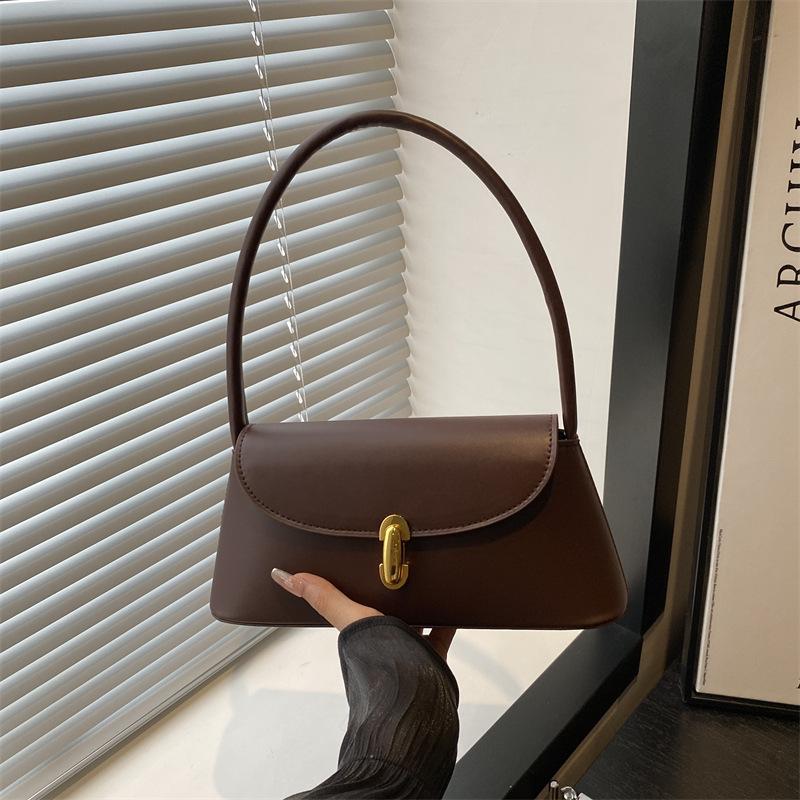 Niche retro simple underarm baguette bag 2025 new fashion high-end bag texture versatile shoulder bag tide
