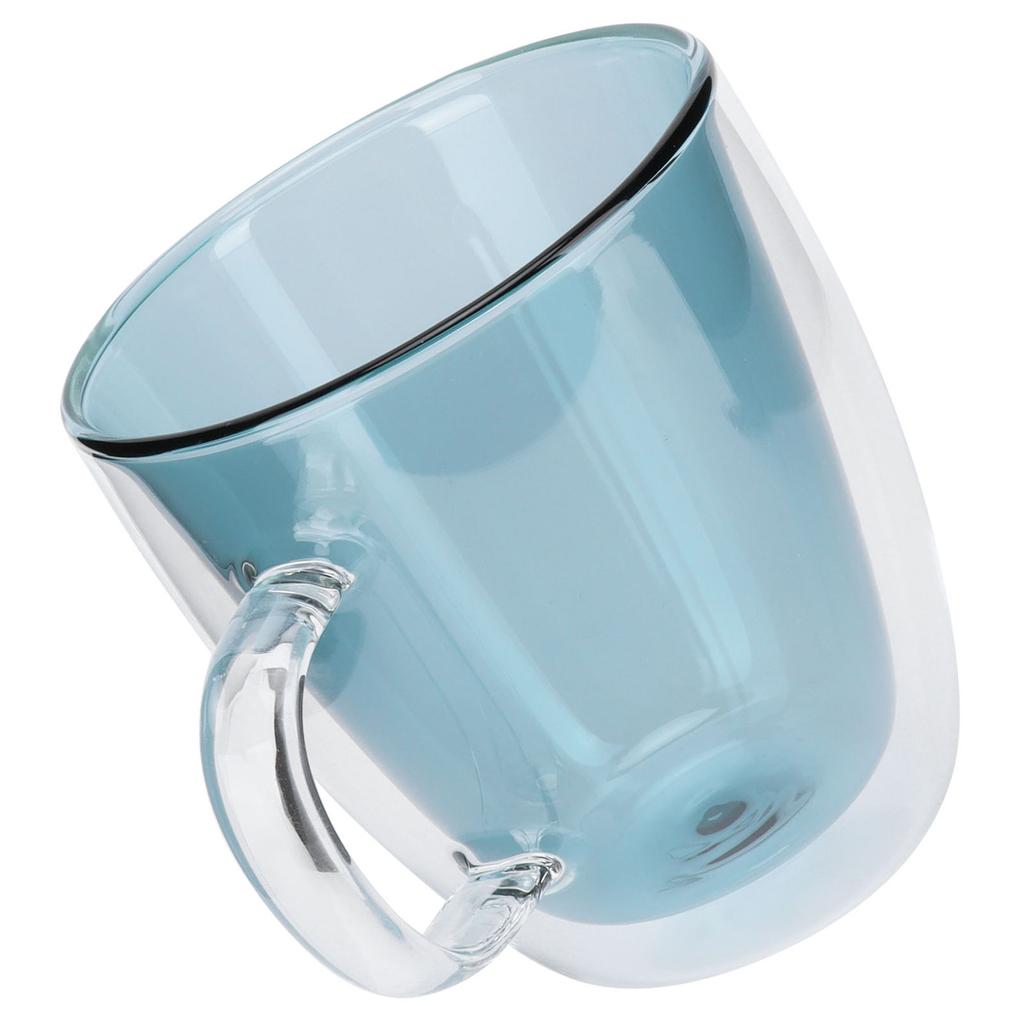 2Layer Cylindrical Coffee Cup HeatResistant Transparent Milk Mug for Home School (Lake Green Liner )