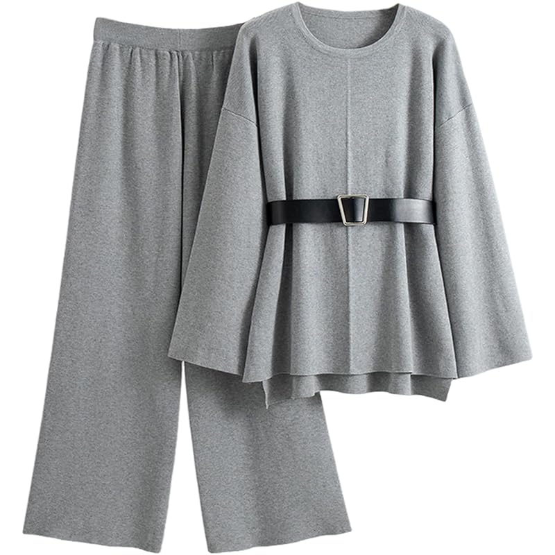 

[MARIA MARFA] set up ladies Beautiful formal top and bottom set knit big Big casual gray 5S-M03-GYXL