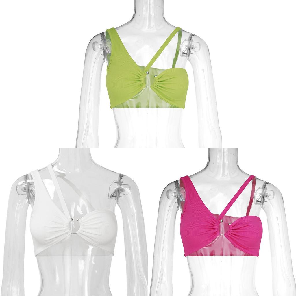 American Style Spaghetti Strap Crop Top With Hollow Out Design For Summer