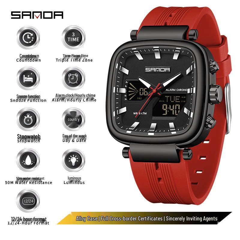 SANDA Men's Multifunctional Waterproof Stopwatch Countdown Watch