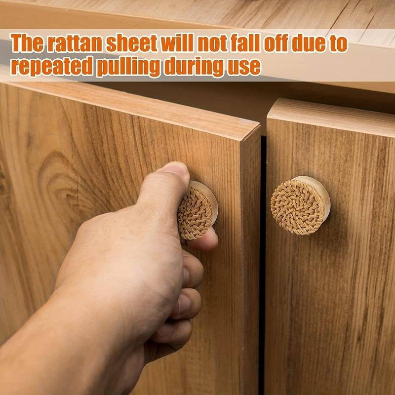 4pcs Retro Rattan Woven Dresser Knobs, Handmade Wicker Woven Pulls With Screws For Cabinets, Drawers