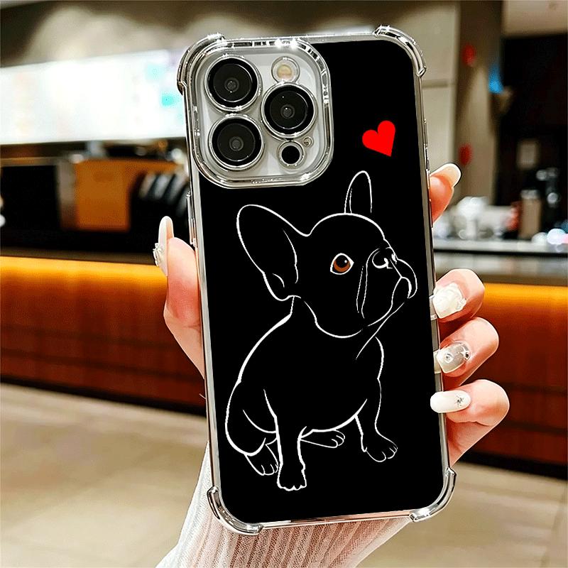 French Bulldog Black Desgin Plating Phone Case For Iphone 16 17 Pro Max Air 16E 14 15 Plus 12 13 Mini Anti-Fall Airabag Cover