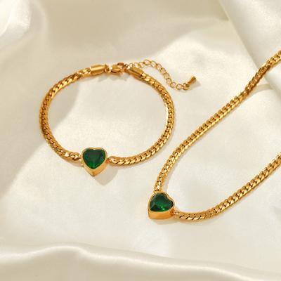 Fashionable Diamond Heart Bracelet And Necklace Set For Women Trendy Jewelry