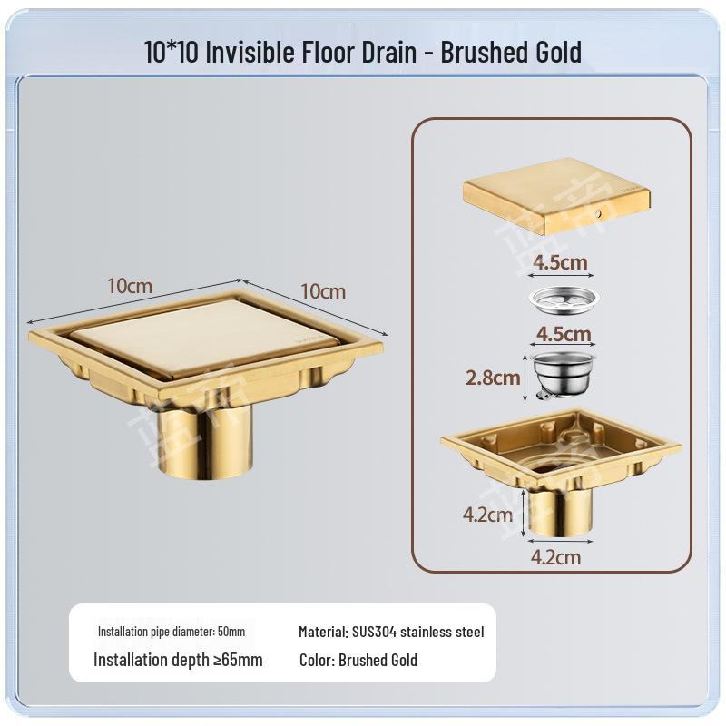15x15 Odor-Proof Invisible Floor Drain, 304 Stainless Steel, Concealed for Bathroom or Shower Room