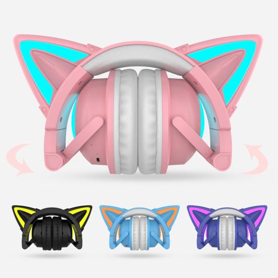 Bluetooth-compatible Headphone Colorful Luminous Cat Ear Shape Stereo Music Wireless Gaming Headset for Mobile Phone