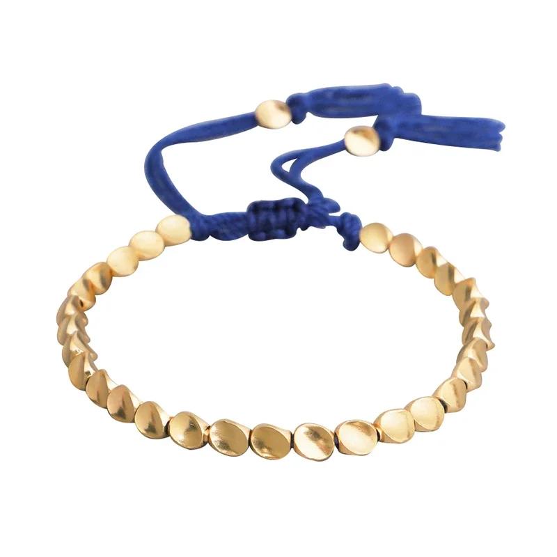 Handmade Tibetan Copper Bead Bracelet for Women Adjustable Rope Chain Men Bracelets Gold Color Braided Boho Vintage Jewelry Gift