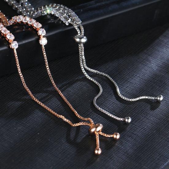 Luxury Cubic Zircon Single Row Pull Slider Bracelet Women Adjustable Bangle