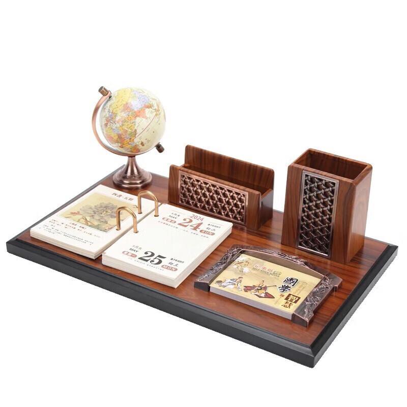 COUVEZI 2024 Wooden Globe Desk Calendar & Pen Holder